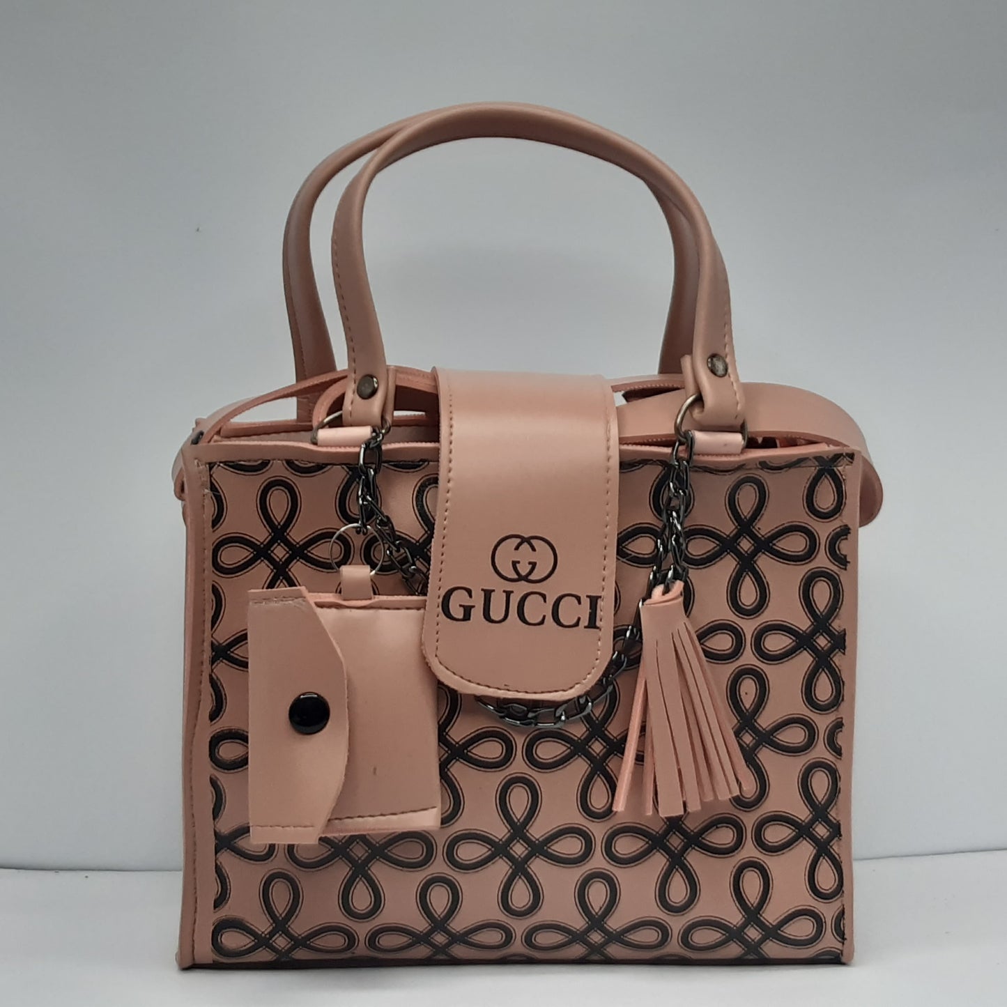 Pink And Black Luxury Loop Lock Tote Bag