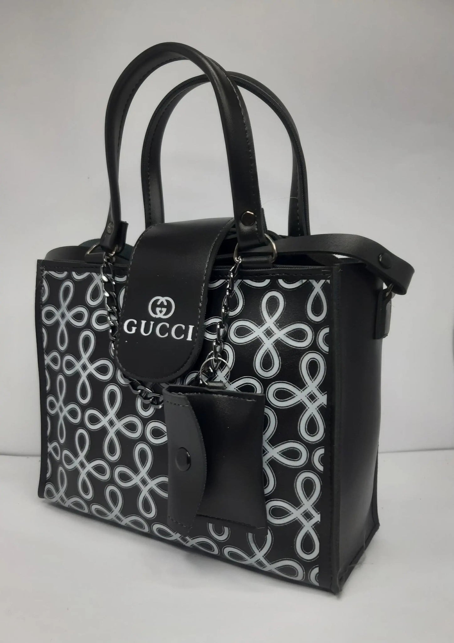 Black And White Luxury Loop Lock Tote Bag Wolvegaze.store