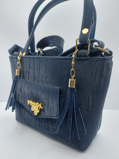 Navy Velvet Charm Tote Bag